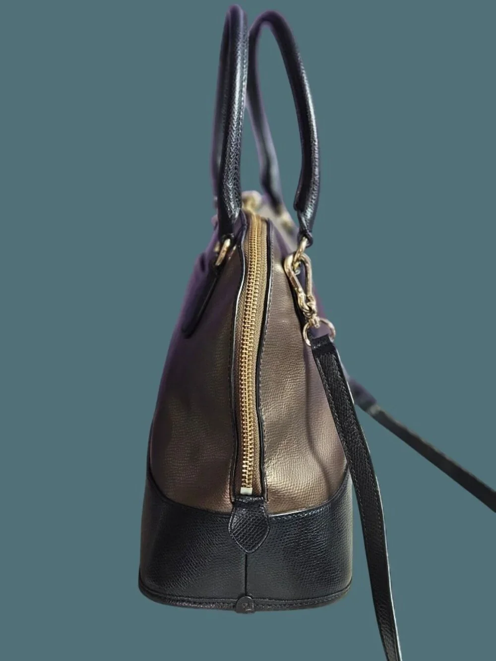 Coach Leather Metallic Bronze Cora Domed Satchel Crossbody Bag